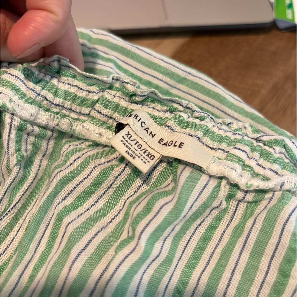 American Eagle Green White Striped Strapless Ruffle Mini Dress Boho XL - Picture 3 of 7